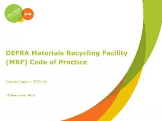 DEFRA Materials Recycling Facility (MRF) Code of Practice