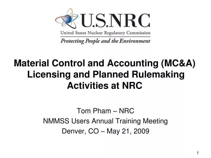 material control and accounting mc a licensing and planned rulemaking activities at nrc