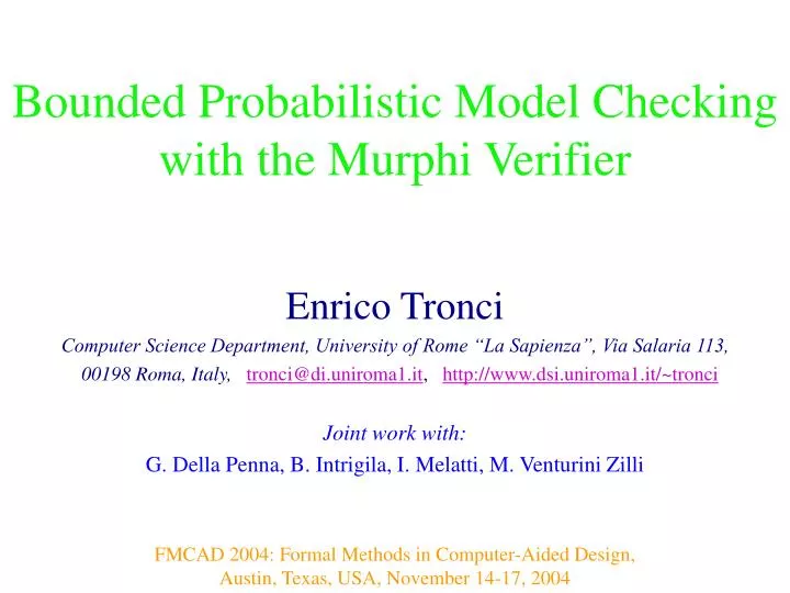 bounded probabilistic model checking with the murphi verifier
