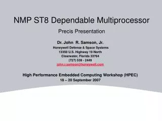 NMP ST8 Dependable Multiprocessor Precis Presentation
