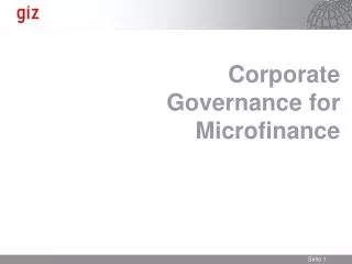 Corporate Governance for Microfinance