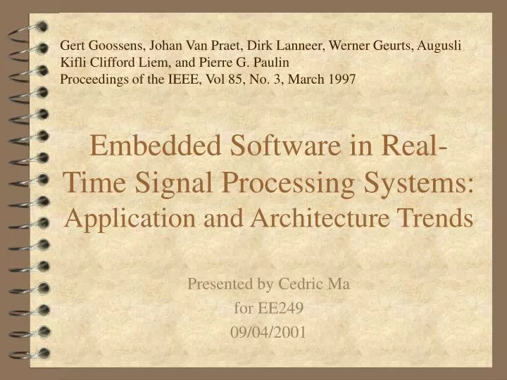 embedded software in real time signal processing systems application and architecture trends
