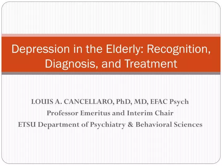 depression in the elderly recognition diagnosis and treatment