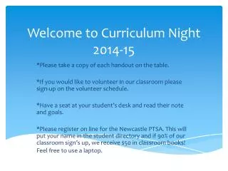 Welcome to Curriculum Night 2014-15