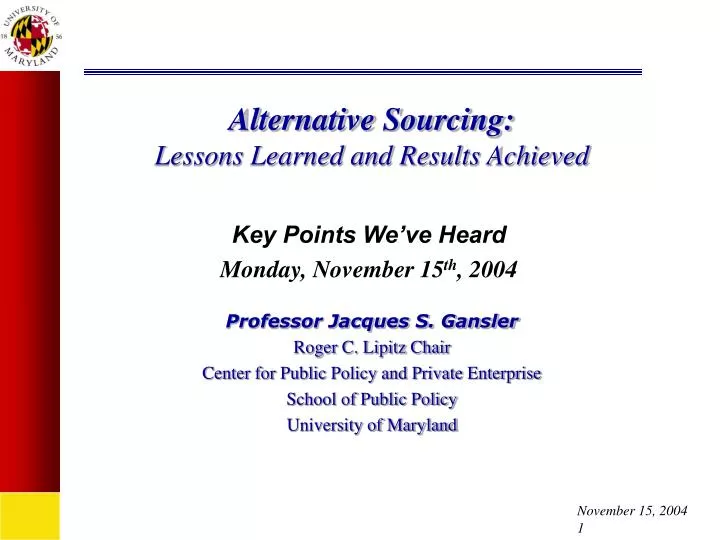 alternative sourcing lessons learned and results achieved