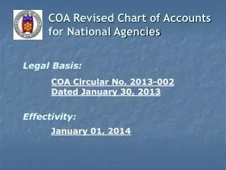 COA Revised Chart of Accounts for National Agencies