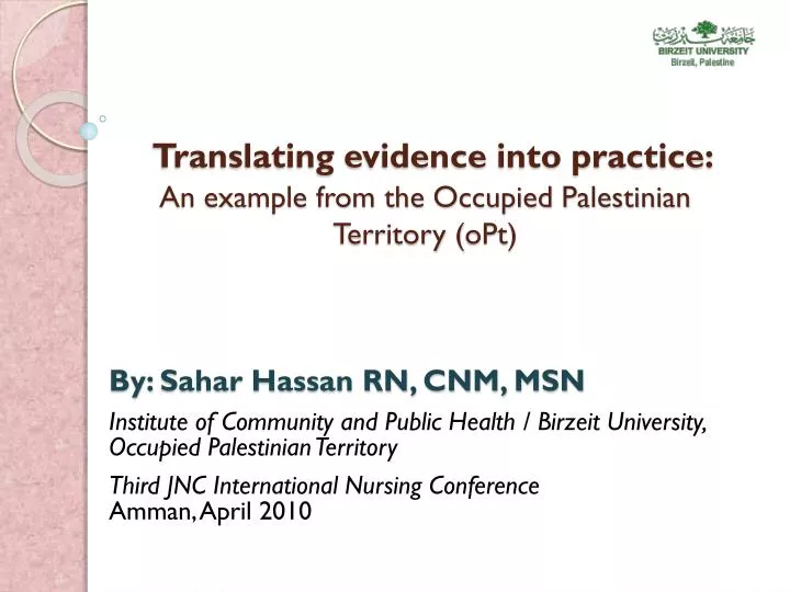 translating evidence into practice an example from the occupied palestinian territory opt