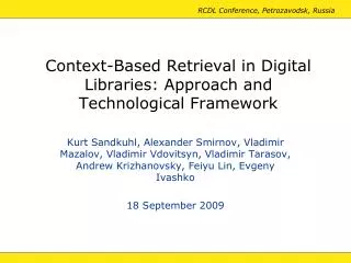 Context-Based Retrieval in Digital Libraries: Approach and Technological Framework