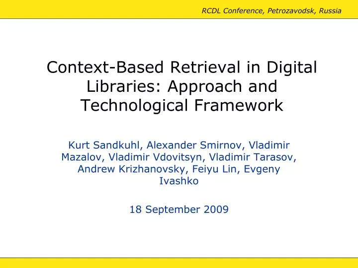 context based retrieval in digital libraries approach and technological framework