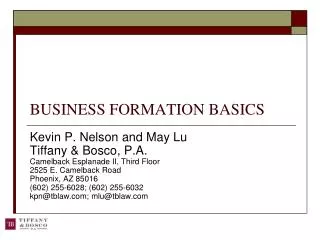 BUSINESS FORMATION BASICS