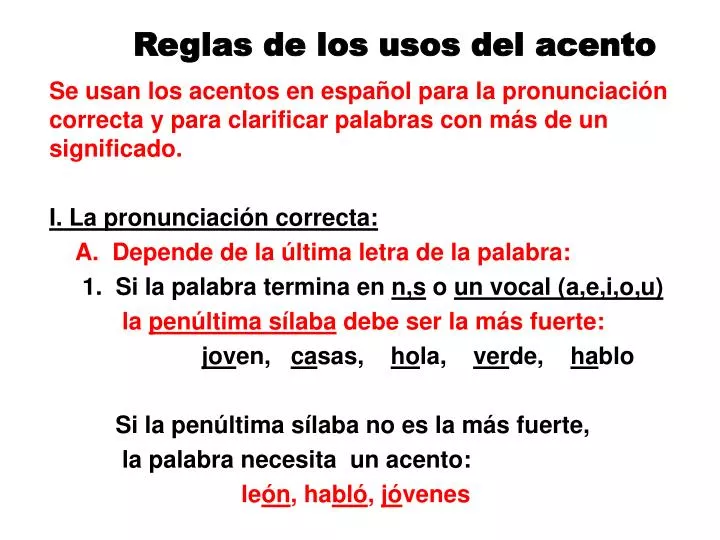 reglas de los usos del acento