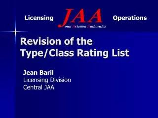 Revision of the Type/Class Rating List