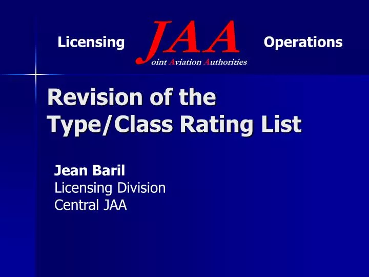 revision of the type class rating list