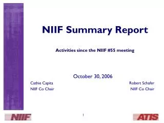 NIIF Summary Report Activities since the NIIF #55 meeting