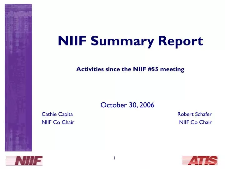 niif summary report activities since the niif 55 meeting