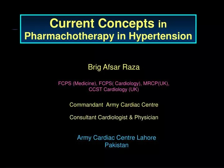 current concepts in pharmachotherapy in hypertension