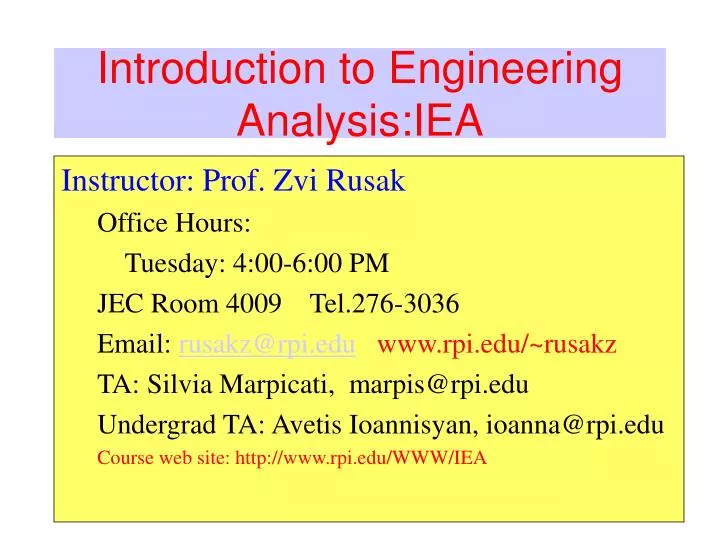 introduction to engineering analysis iea