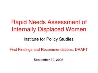 Rapid Needs Assessment of Internally Displaced Women