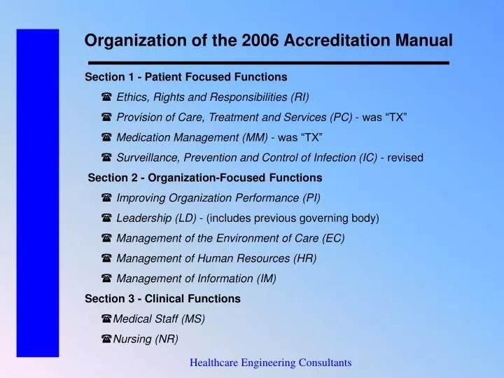organization of the 2006 accreditation manual