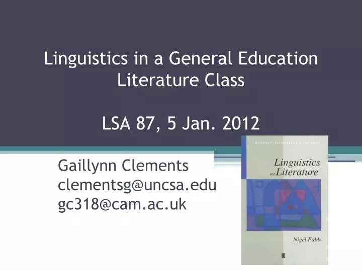 linguistics in a general education literature class lsa 87 5 jan 2012