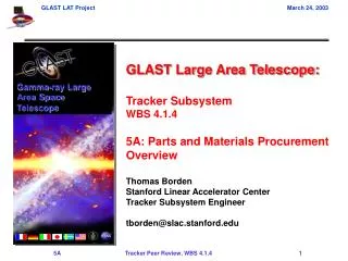 GLAST Large Area Telescope: Tracker Subsystem WBS 4.1.4