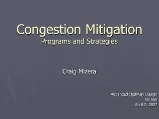 Congestion Mitigation Programs and Strategies
