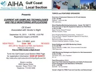 Presents CURRENT AIR SAMPLING TECHNOLOGIES AND FIELD MONITORING APPLICATIONS CE Event