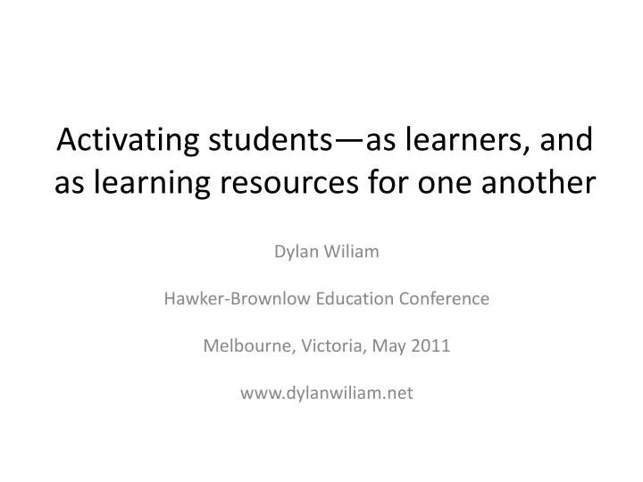 activating students as learners and as learning resources for one another