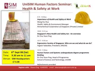 UniSIM Human Factors Seminar: Health &amp; Safety at Work