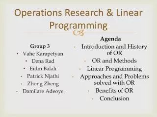 Operations Research &amp; Linear Programming