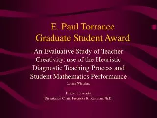 E. Paul Torrance Graduate Student Award