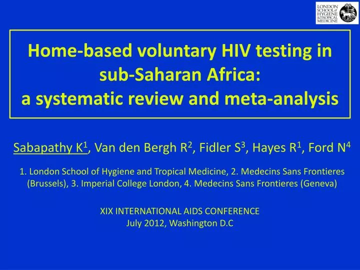 home based voluntary hiv testing in sub saharan africa a systematic review and meta analysis