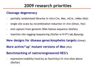 2009 research priorities