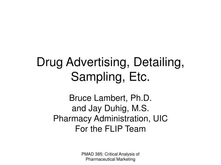 drug advertising detailing sampling etc