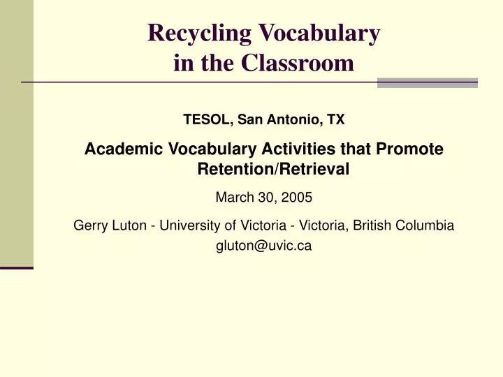 recycling vocabulary in the classroom