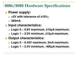 8086/8088 Hardware Specifications