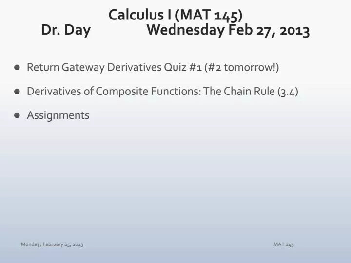 calculus i mat 145 dr day wednesday feb 27 2013