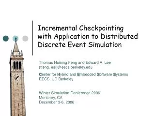 Incremental Checkpointing with Application to Distributed Discrete Event Simulation