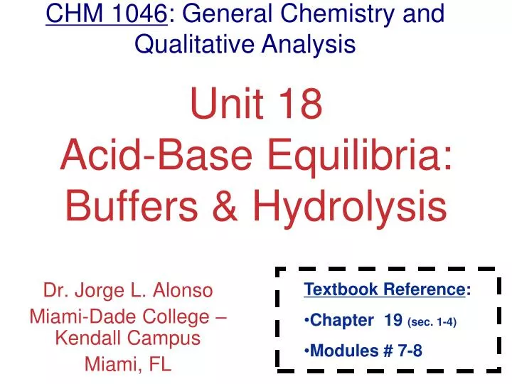 unit 18 acid base equilibria buffers hydrolysis