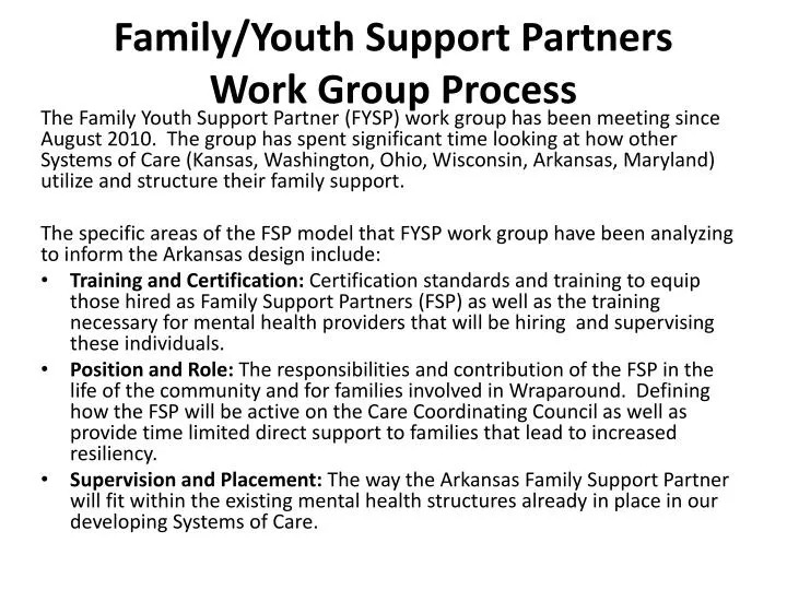 family youth support partners work group process