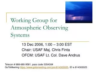 Working Group for Atmospheric Observing Systems