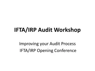 IFTA/IRP Audit Workshop