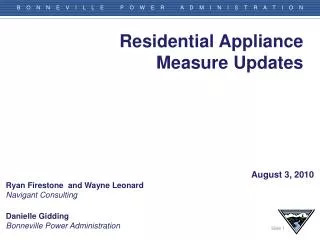 Residential Appliance Measure Updates