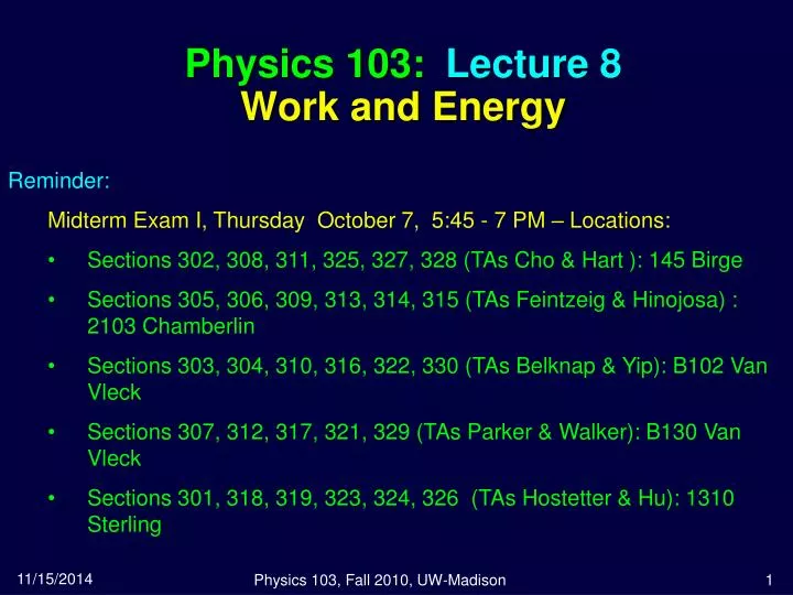 physics 103 lecture 8 work and energy