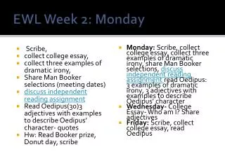 EWL Week 2: Monday