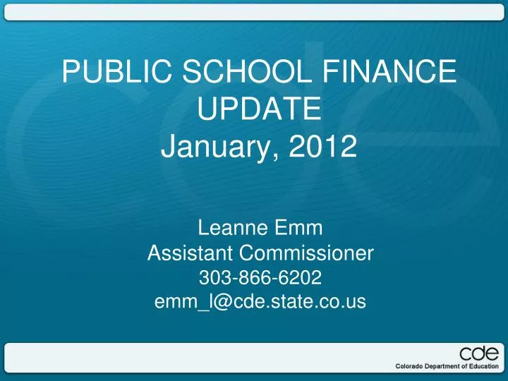 public school finance update january 2012