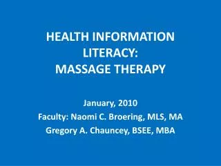 HEALTH INFORMATION LITERACY: MASSAGE THERAPY