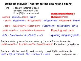 Find i) cos (5 q ) in terms of cos q 	ii) sin(5 q ) in terms of sin q