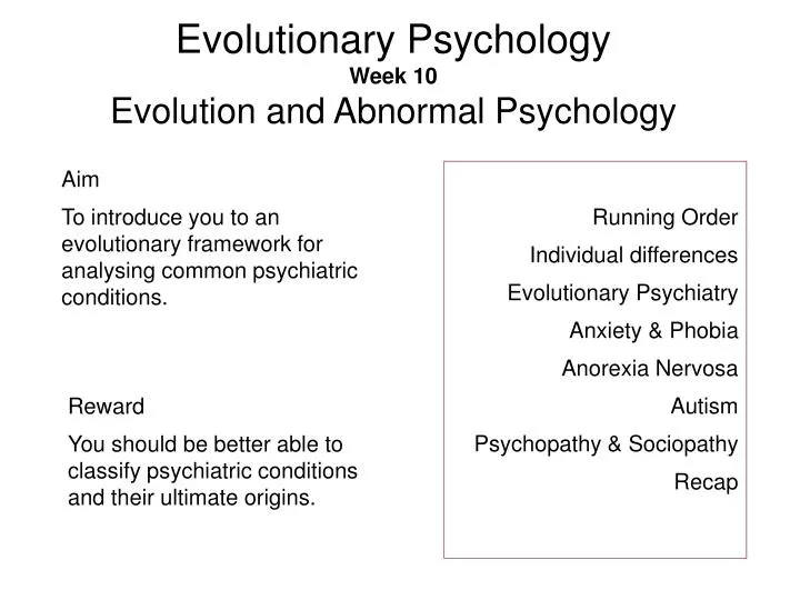 evolutionary psychology week 10 evolution and abnormal psychology