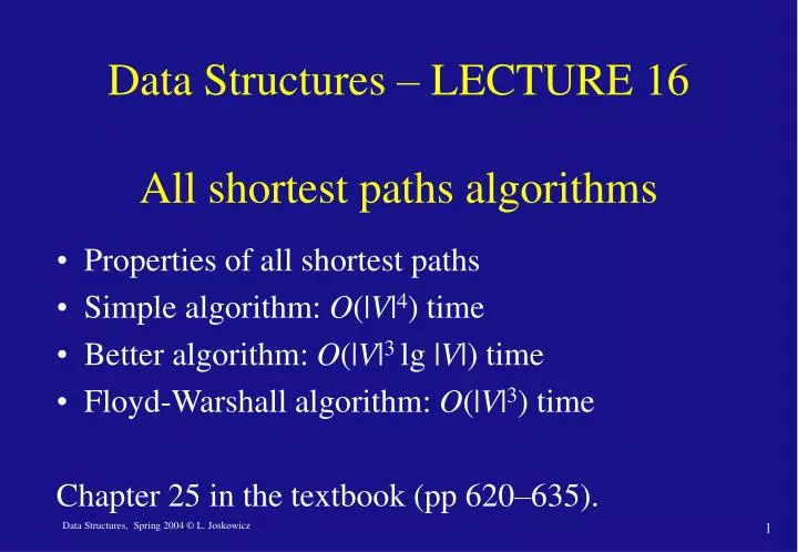 data structures lecture 16 all shortest paths algorithms